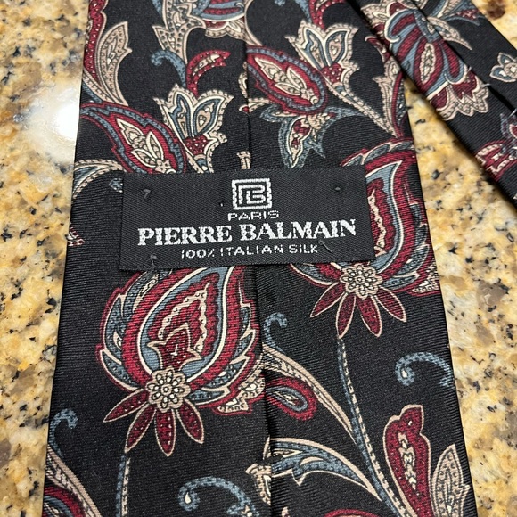 Pierre Balmain Vintage Black Paisley Sik Tie - Picture 2 of 5